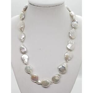 Vintage Big Genuine Coin Pearl Necklace Baroque Fresh Water Luster 1960s Choker